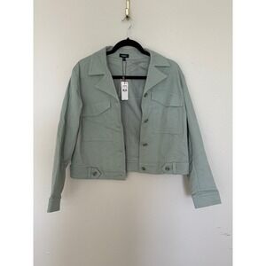 EXPRESS Light Green Cropped Utility Jacket Womens Size L Button Front
